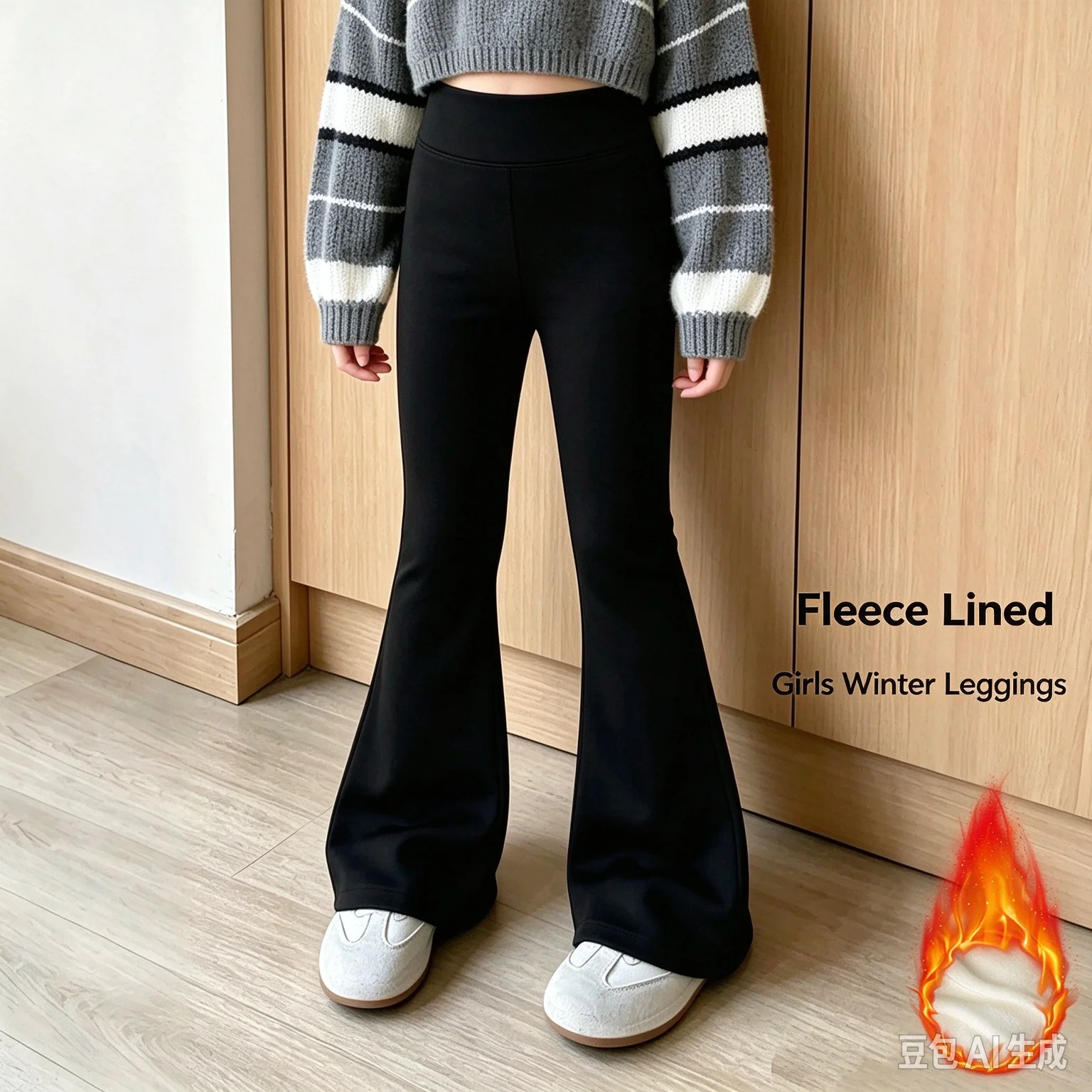 Girls Fleece Lined Flare Leggings High Waist Winter Yoga Bell Bottom Pants Stretchy Warm Trousers for 6-16 Years Old