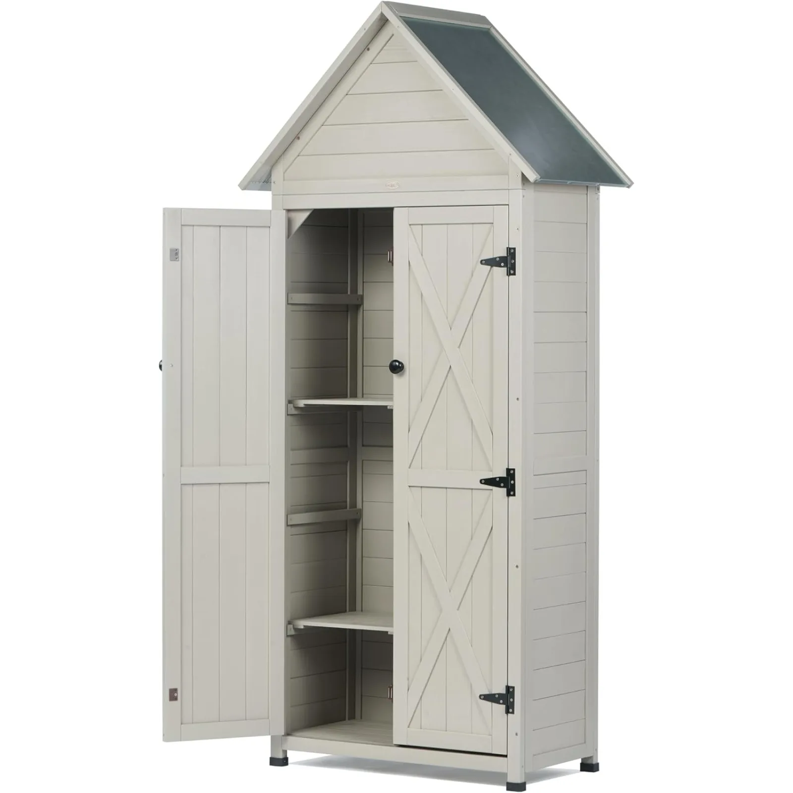 

US Outdoor Storage Shed with Floor & Adjustable Shelves, Wooden Garden Tool Cabinet Weatherproof, 71" Vertical Patio Organizer