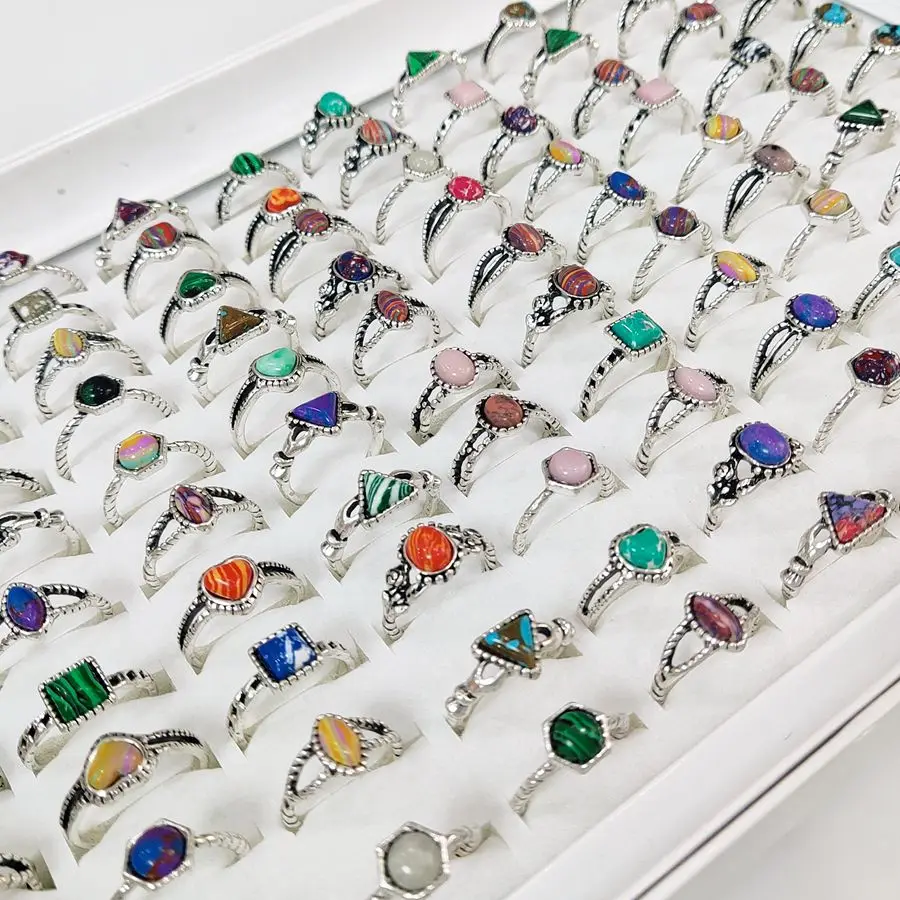 خواتم من الحجر الفيروزي للنساء ، أشكال إبداعية ، عرقية عتيقة ، لون ذهبي ، خاتم عتيق ، مجوهرات عتيقة ، جودة عالية ، 20 مجموعة #5