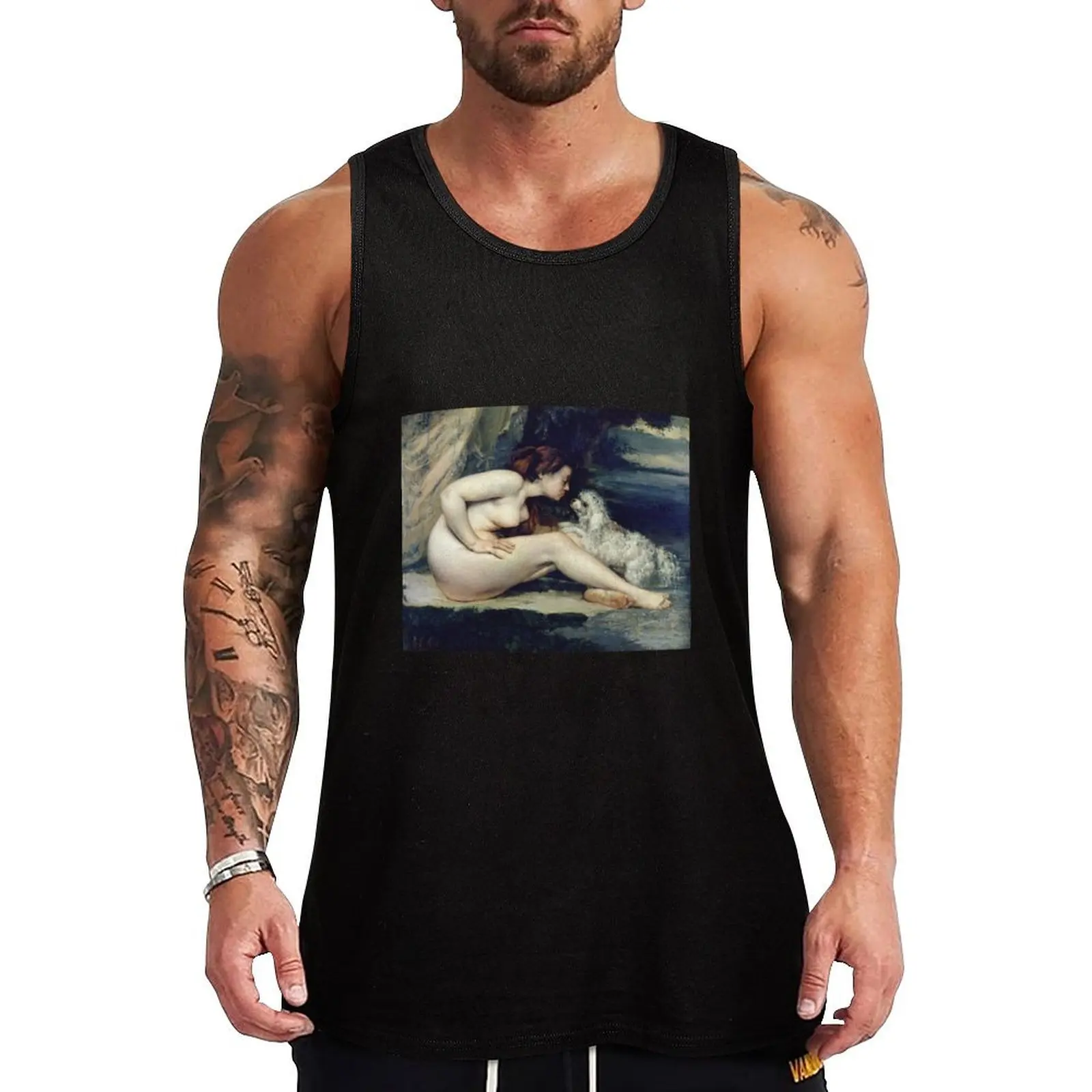 

Gustave Courbet - Female Nude With A Dog Tank Top Landscape Print Tank Top Nature Graphic Sleeveless