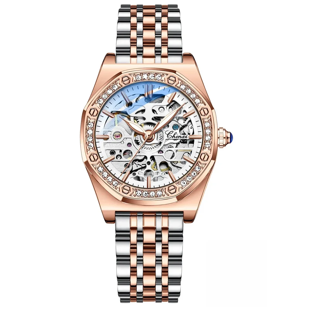 2022 Fashion Chenxi Luxury Women's Wrist Watch Rose Gold Steel Hollow Out Automatic For Women Mechanical Chenxi Relogio Feminino