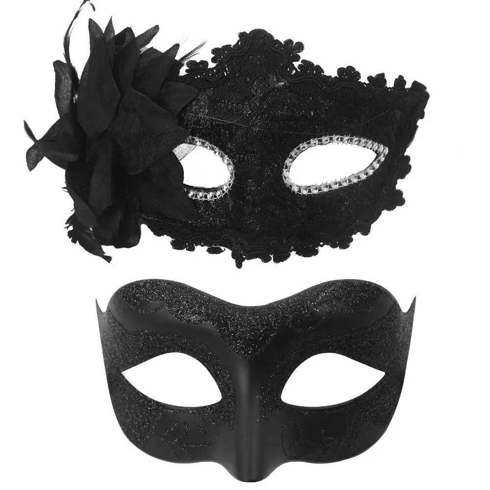 2PCS/set Flower Couple Masks Non-Toxic Material Painted Design Masquerade Mask Masquerade Prop Cosplay Face Covering