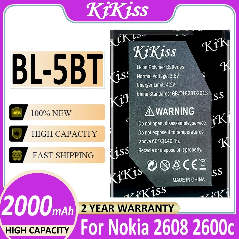 

KiKiss BL-5BT Battery 2000mAh For Nokia 2608 2600c 7510a 7510s N75 Mobile Phone Bateria + Track NO