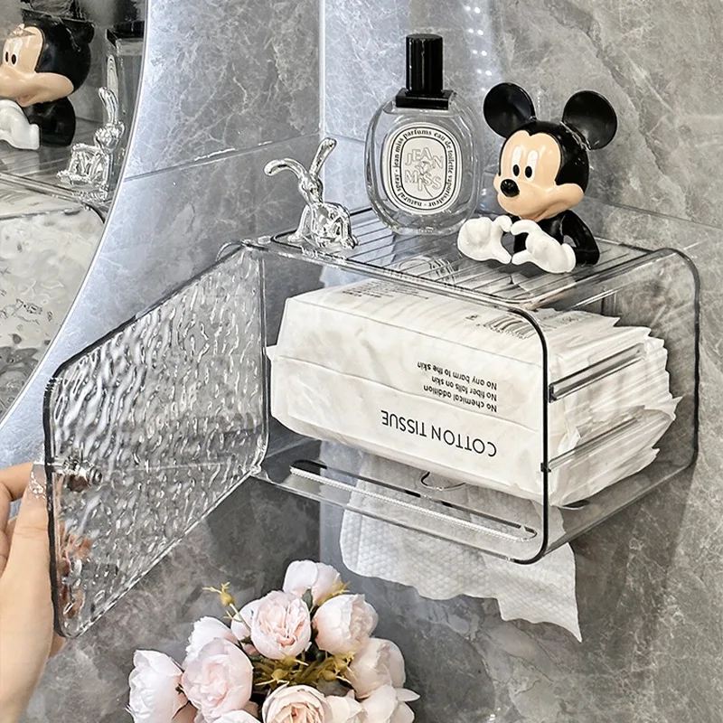 Light Luxury Washcloth Organizer Wall Mounted Kitchen Tissue Box Vanity Toilet Bathroom Transparent Upside Down Toilet Paper