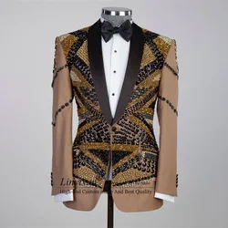 Luxury Bead Crystals Men Suits Shawl Lapel Groom Tuxedos Wedding Prom Blazers trajes de hombre Outfit Customized Costume Homme