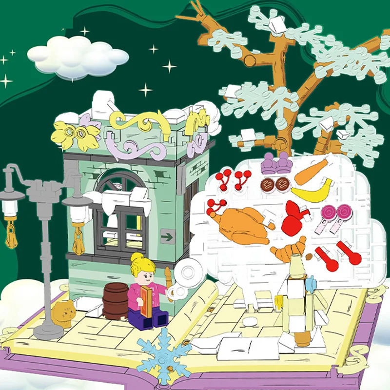 

Small particle fairy tale book fantasy wonderland flower sea castle diy assembly puzzle building block model ornaments toy