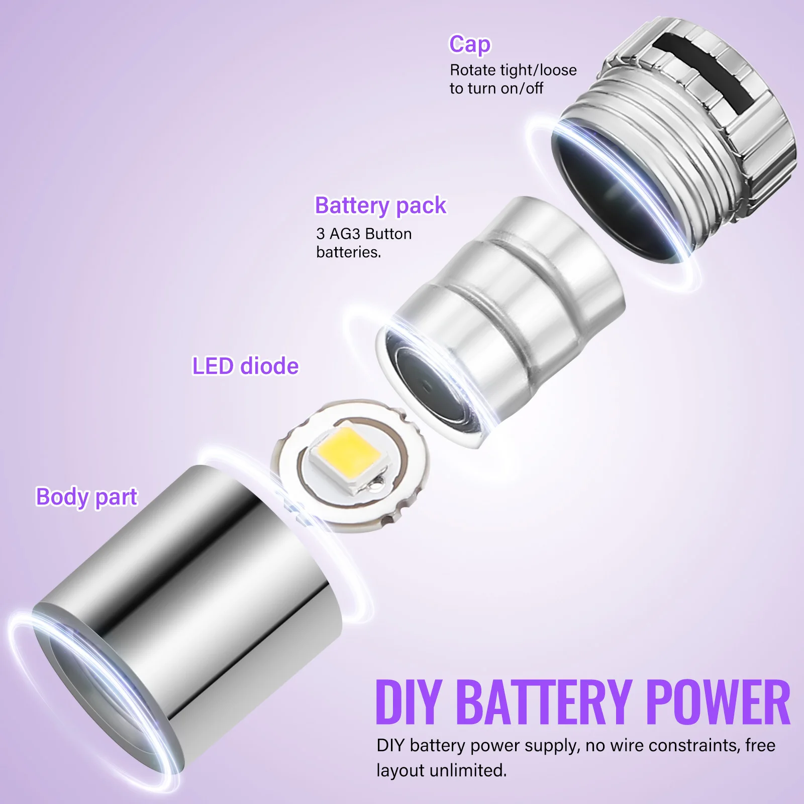 24 pezzi piccole luci a LED portatili bianco caldo per progetti artigianali display per case delle bambole mini torcia set strumento di abilità motoria fine