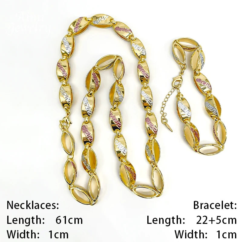 Ensemble de bijoux plaqués or 18 carats, trois tons, deux tailles, Hip Hop, longue chaîne, ras du cou doré, collier, Bracelet, ensembles de bijoux, cadeaux de fête