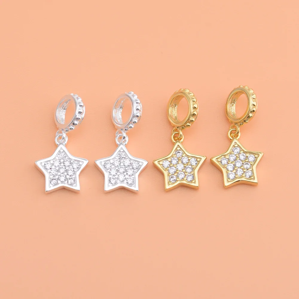 S925 Sterling silver micro-inlaid Zircon shiny Pentacle Pendant Handmade DIY material bracelet necklace jewelry accessories