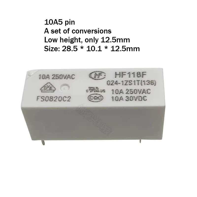 10pcs for hongfa relay hf118f-005-1zs1t hf118f-012-1zs1t 024 5-pin 10a