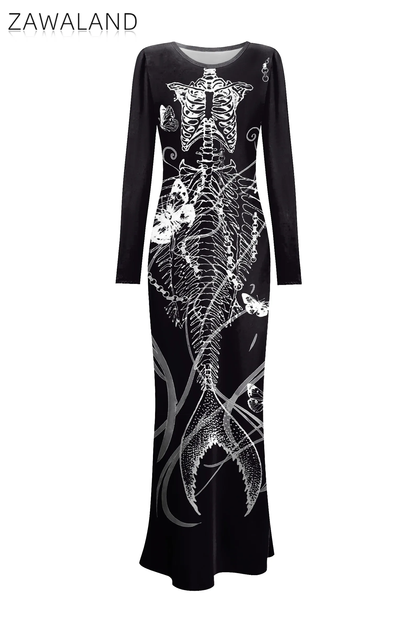 Halloween Hexe Cosplay Kostüm Frauen Retro Goth Kleid Erwachsene Langarm Kleid Mädchen Skeleton Print Kostüm Party Ausgefallene Kleidung