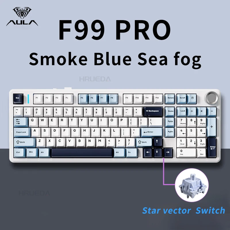 AULA F99PRO Gaming mechanisch toetsenbord 99-toetsen Drie modus Draadloos Hot-swappable pakkingstructuur Aangepast toetsenbord met mediaknop
