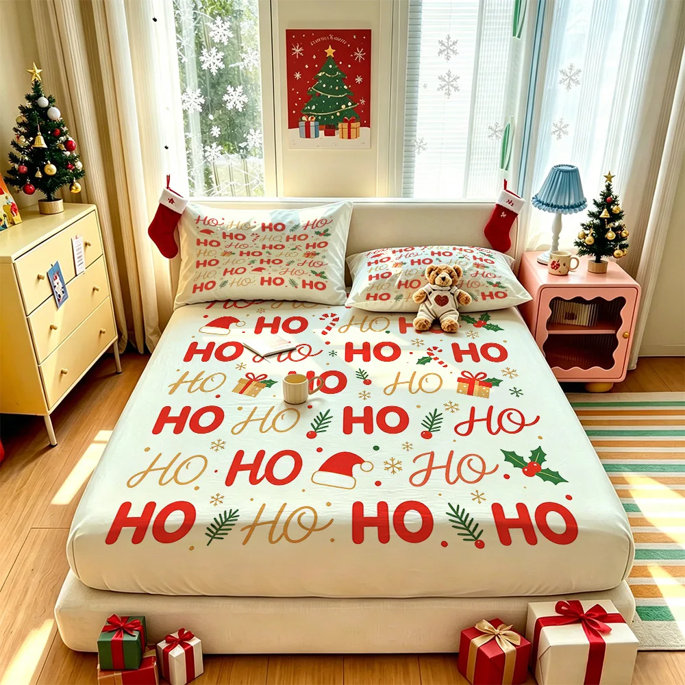 3PCS Christmas HOHOHO Letter Print Duvet Cover Bedding Set 1 Duvet Cover 2 Pillowcases Soft No Insert Bedding For Bedroom Xma