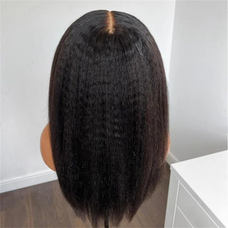 Deep Yaki Long Balck 180Density 26inch Soft Kinky Straight Lace Front Wig For Women with Babyhair PrePlucked Daily Glueless Wigs