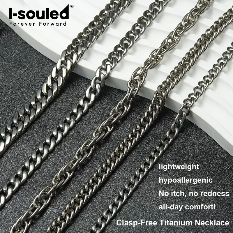 Pure Titanium Endless Necklace Women Hypoallergenic Clasp-Free Choker Chain Waterproof Tarnish Proof Never Rust