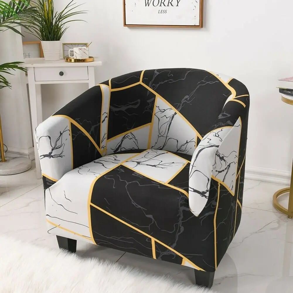 Printed Club Chair Slipcover Stretch Armchair Covers Tub Chair Sofa Protector Washable Couch Covers  for Living Room