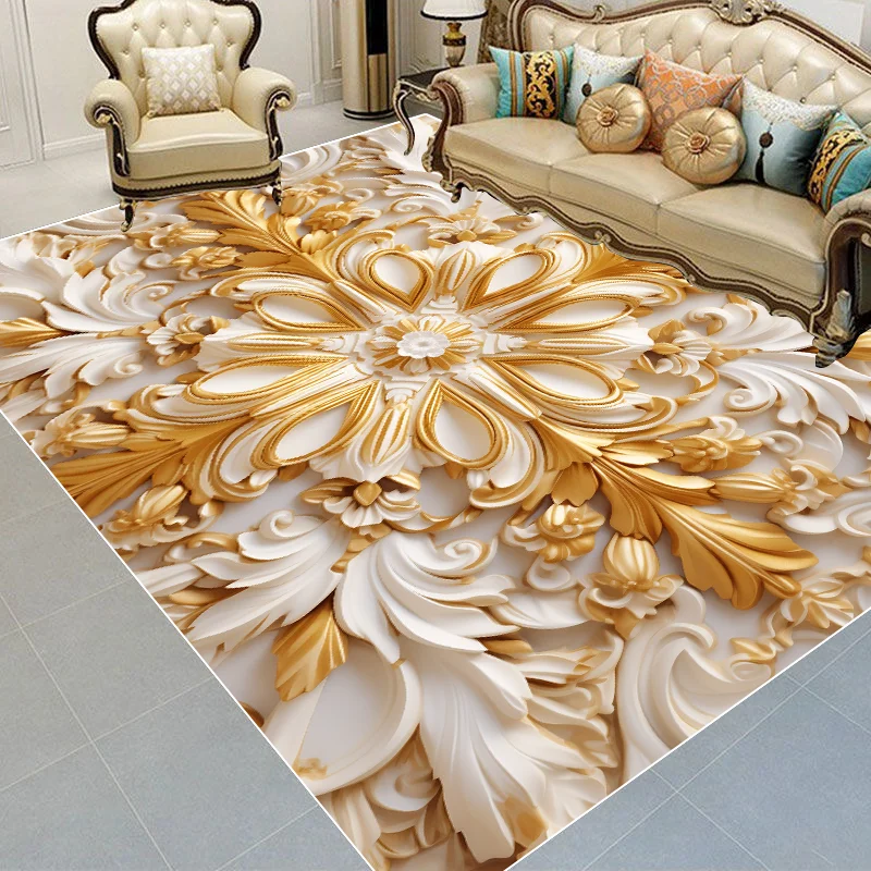 Golded Gorgeous Carpet Living Room European Decoration Sofa Side Rugs Luxury Non-slip Bedroom Decor Cloakroom Floor Mat Washable