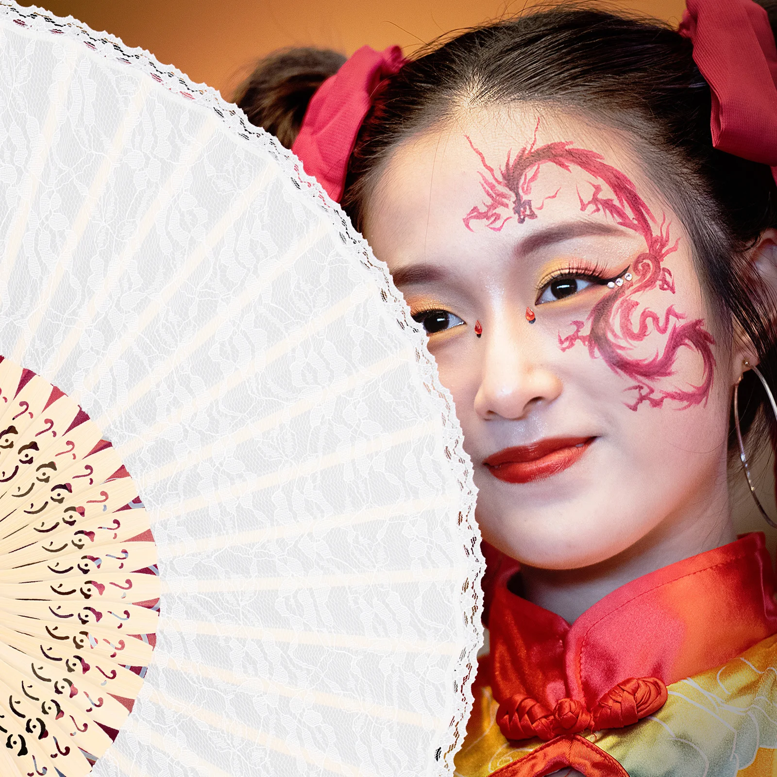 

Retro Folding Fan with Lace and Wood Classic Style Foldable Fan for Traditional Decor Chinese Style Accessory Elegant Craft Gift