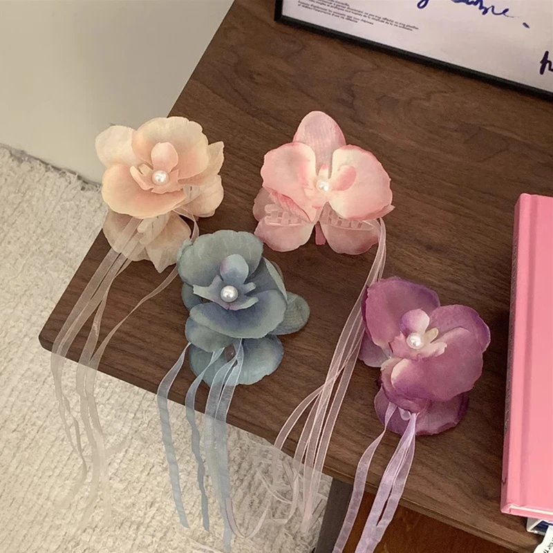 Retro Phalaenopsis Flower Hair Claw Women Gentle Temperament Hair Accessory on Back Head Hair Curler Holder Grab Clip