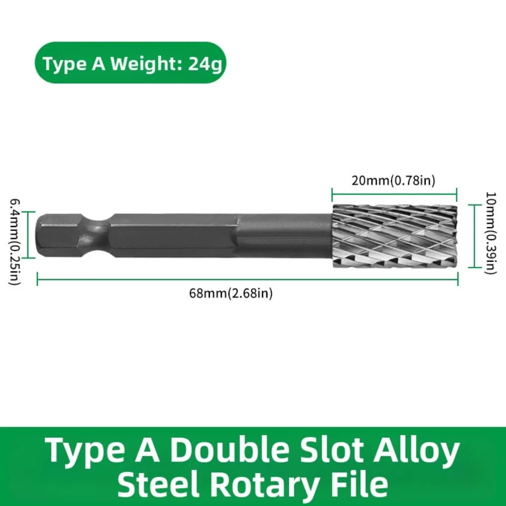 Rotary Burr Set for Metal Wood Plastic with 635mm Hex Shank and Coated Steel Files for Grinding and Polishing Rotary