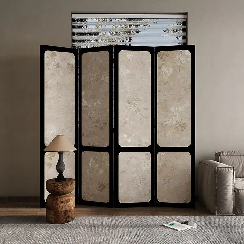 French screen partition medieval flower living room dining room sofa background entrance screen mobile folding cover decoration view 3