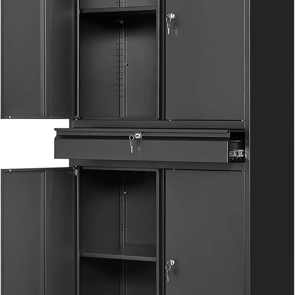 

Secure Metal Storage Cabinet with Adjustable Shelves and Rolling Tool Cabinet for Garage and Warehouse Use (Black)