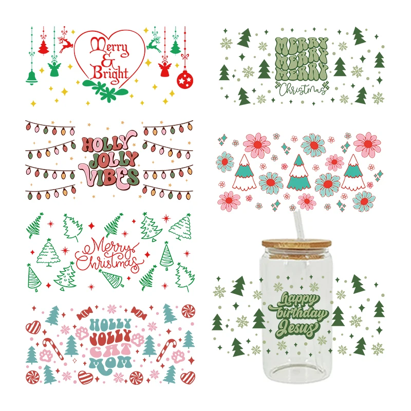 UV DTF Transfers Stickers, 16oz, Cup Wraps, Merry Christmas Tree Printed for DIY Glass Ceramic Metal Leather Etc, 3D D4932