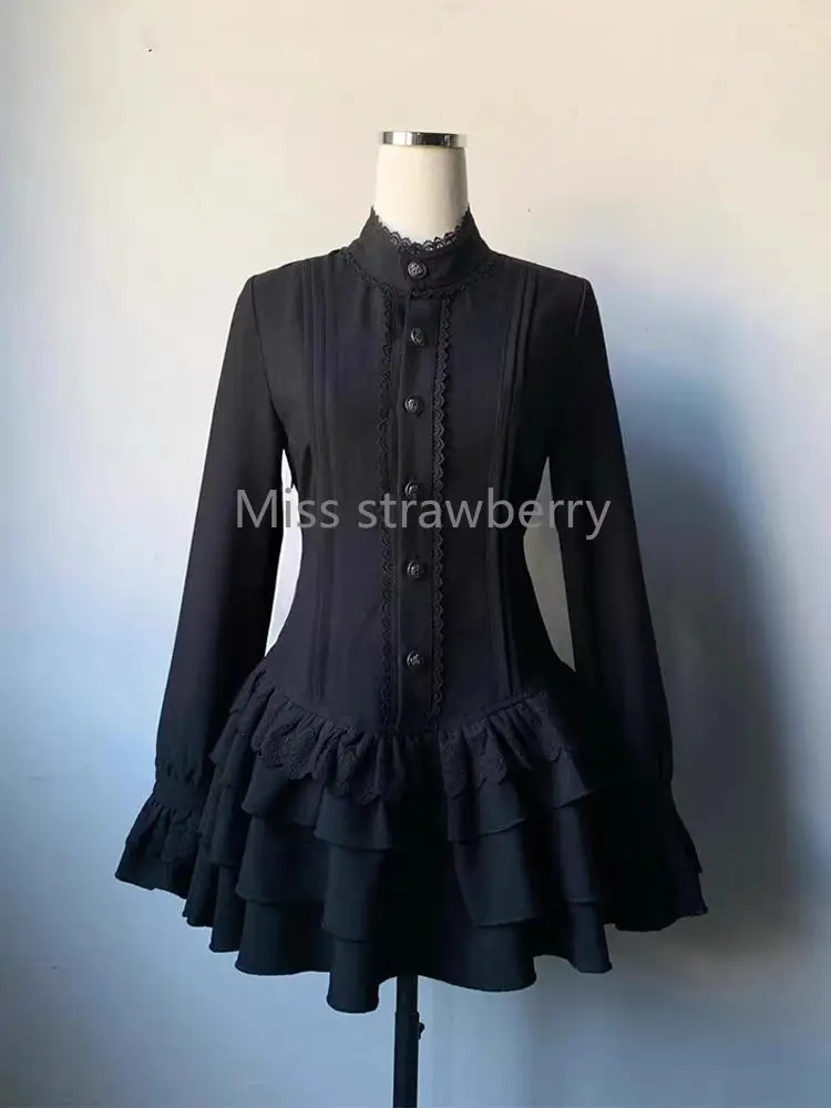Spring Vintage Gothic Style Lace Up Dress Women Design High Street Black Lolita Slim Dresses 2025 Y2k Lace Long Sleeve Clothing