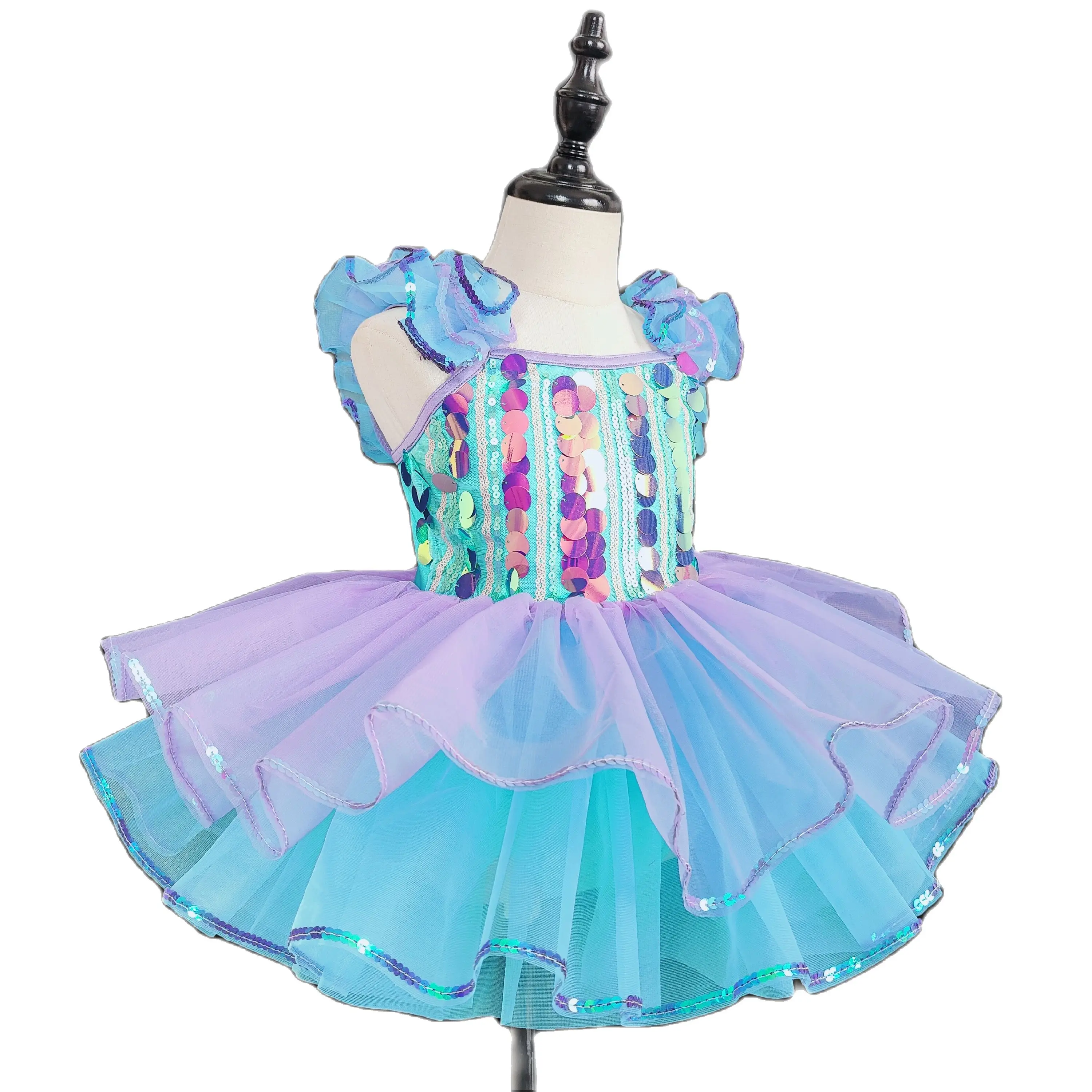 New Blue Ballroom Clothing Sequined Modern Dance Wear Tutu Dress Girls Girls Jazz Dance Party Dresses Kids