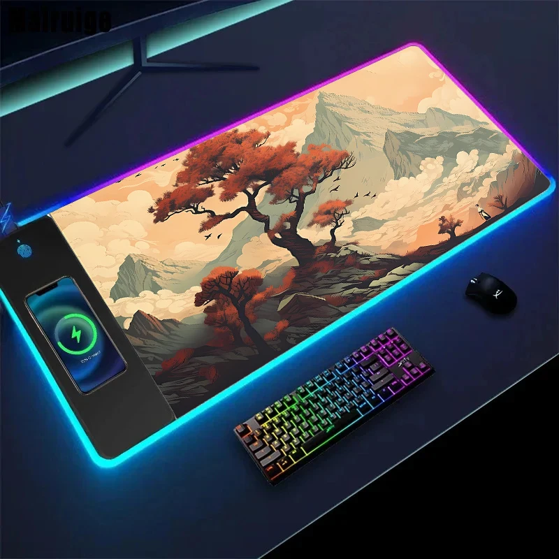 Imagem -02 - Mouse Pad de Carregamento sem Fio Sakura Jogo Mouse Pad Xxl Gamer Mouse Pad Antiderrapante Teclado de Borracha Acessórios do Computador Tapete de Mesa