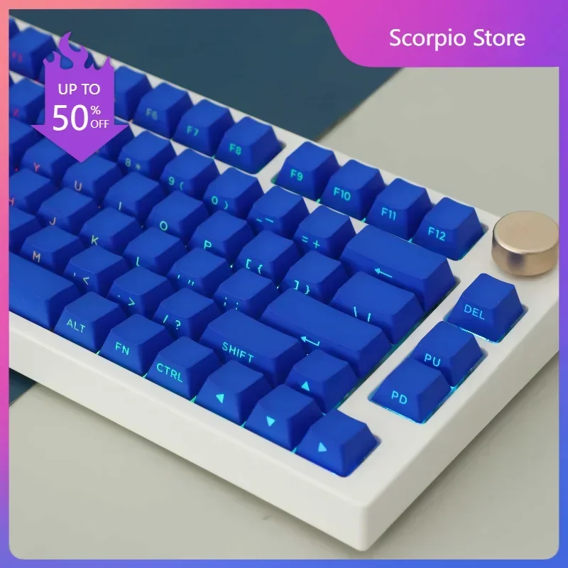 Klein Blue PBT Keycap Custom OEM Profile Side Carving Transparent Keycaps Adapter Cross Shaft Mechanical Keyboard Accessories