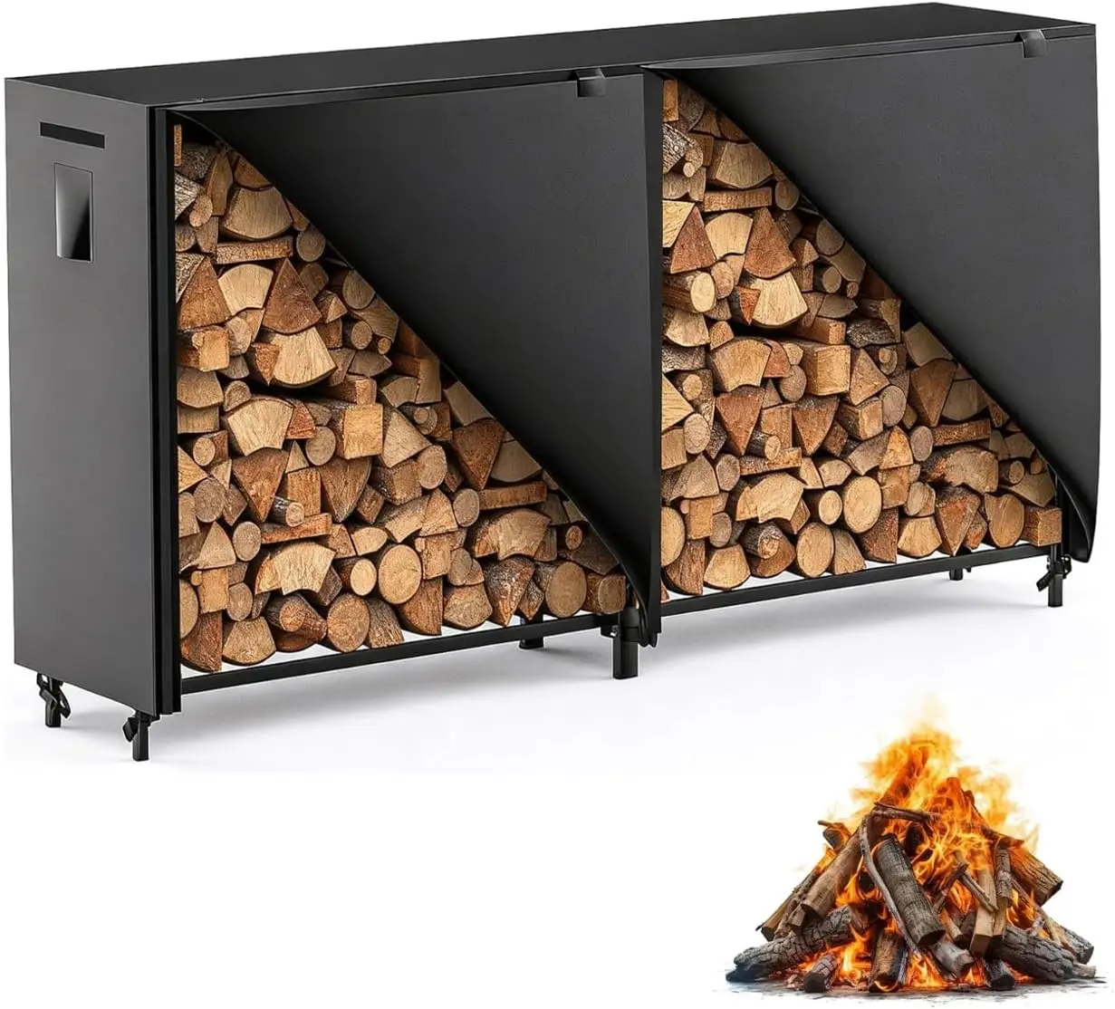 

8ft Heavy Duty Square Metal Firewood Rack with Cover, Indoor/Outdoor Wood Storage Log Holder Stacker