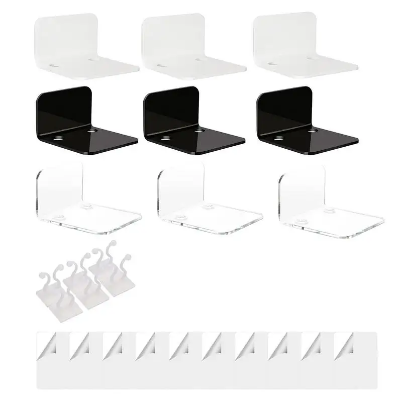 Small Floating Shelf Self Adhesive Wall Mounted Showcase Display Shelves With 6 Cable Clips No Drilling Wall Storage Wall Shelf