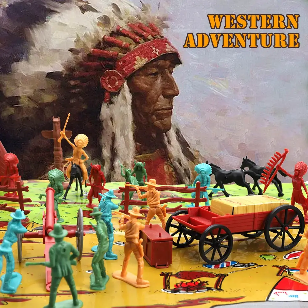 ViiKONDO Army Men Playset Indian vs Cowboy 50pcs Figure Soldier Wild Western Adventure Tiny Troops 6 Poses Wargame Gift for Boys