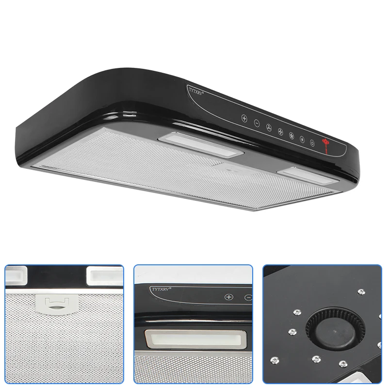 HEYRV aksesoris 12V mobil dapur Range Hood saklar sentuh dengan lampu LED dapat dilepas untuk membersihkan Motorhome Camper Rentang Hood