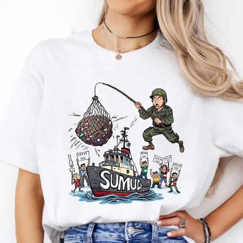 

Funny Global Sumud Flotilla Men and Women Casual Printed T-Shirt Crew Neck Short Sleeve Cotton Top Regular Short Sleeve Tee Tops