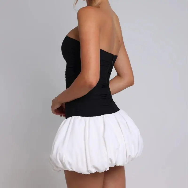 2025 nouveau style enveloppant, patchwork, dos nu fleur bourgeon robe, robe bouffante de lanterne, robe d'été pur et charmant mini