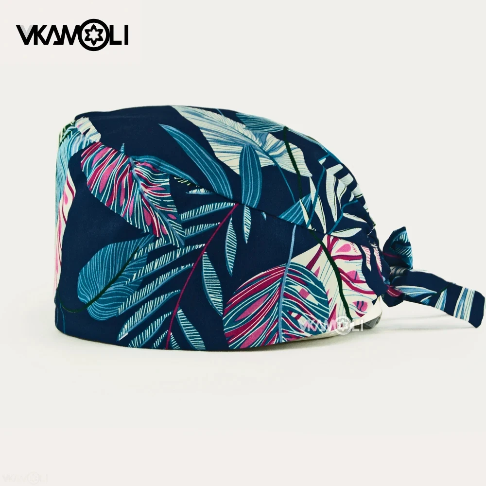 new Flower printing cap sweat-absorbent scrubs cap for women nurse scrubs Health service Workers adjustable caps lab hats