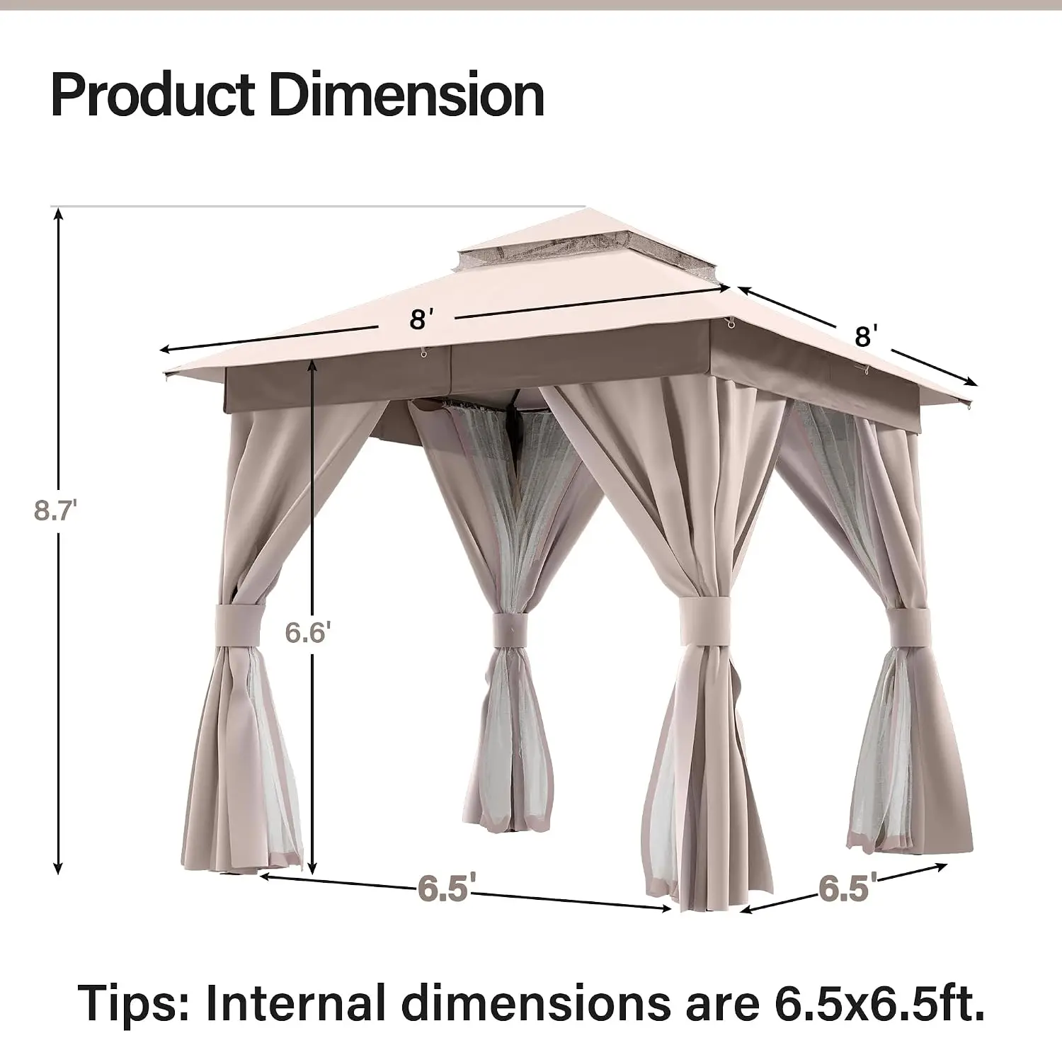 Patio Gazebo 8'x8' Heavy Duty Party Tent Shelter Double Roof Mosquito Netting Privacy Screen Backyard Garden Lawn, Customized