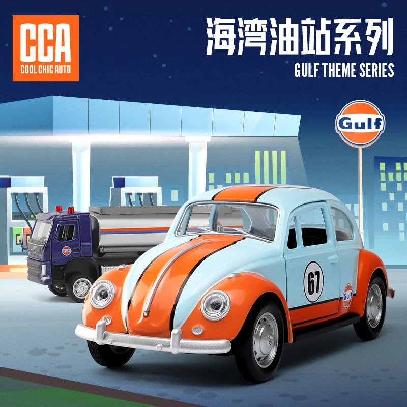 CCA Volkswagen T1 Diecast Gulf Gas Station Simulation Toys Model Camaro Beetle Ford GT Collection Juguetes Gift For Kids Boys