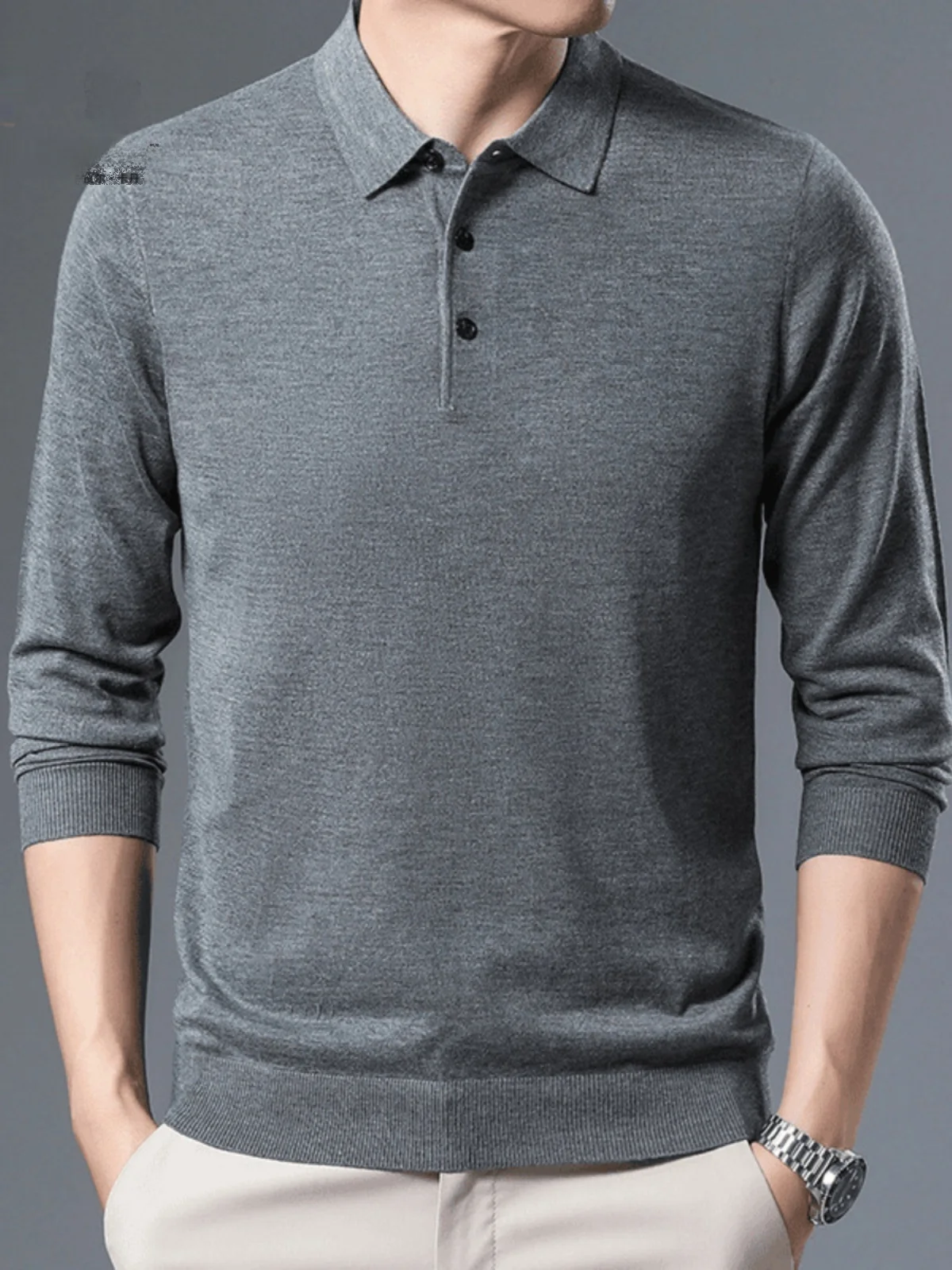 

Pierre Cardin Men's Pure Color Long Sleeve Shirt Casual Business Style Turn-down Collar Thickened Autumn Winter T-shirt