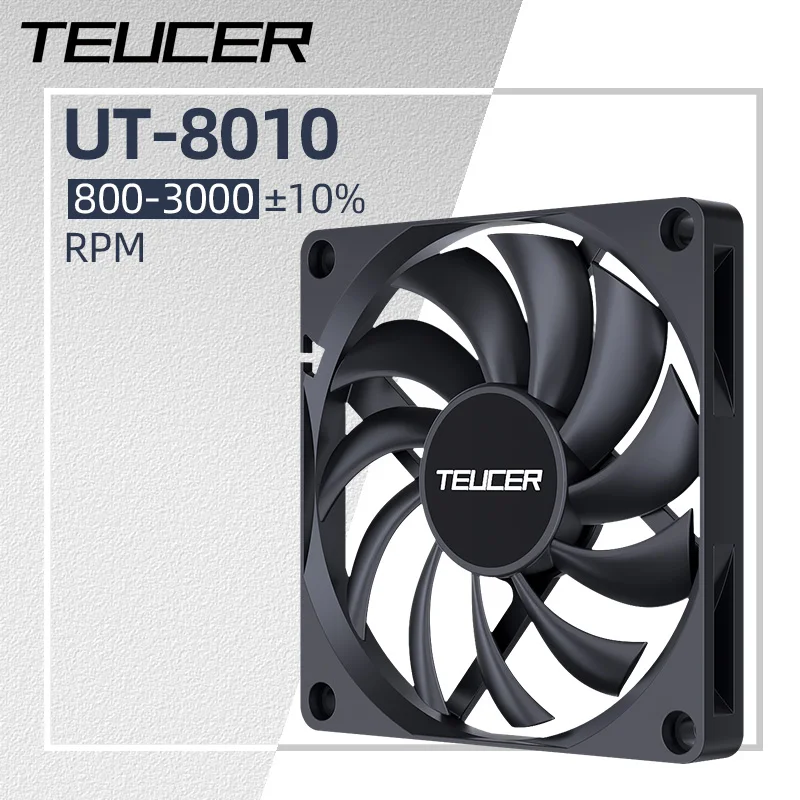 TEUCER UT-8010 Slim 80MM wentylator obudowy komputera 800-3000 obr./min inteligentna kontrola temperatury 8CM grubość 10mm czarny wentylator chłodzący