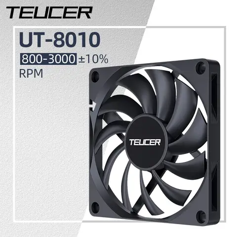TEUCER UT-8010 Slim 80MM PC Case Fan 800-3000RPM Intelligent Temperature Control 8CM Thickness 10mm Black Cooling Fan