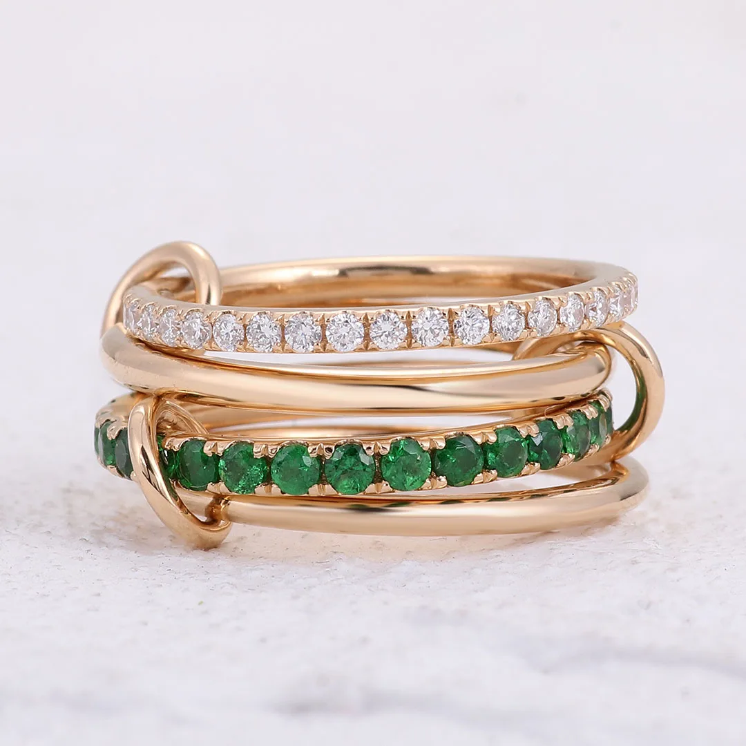 

Provence 18K solid gold pieces stacking rings lab diamond full gemstone lab emerald engagement wedding band anniversary gifts