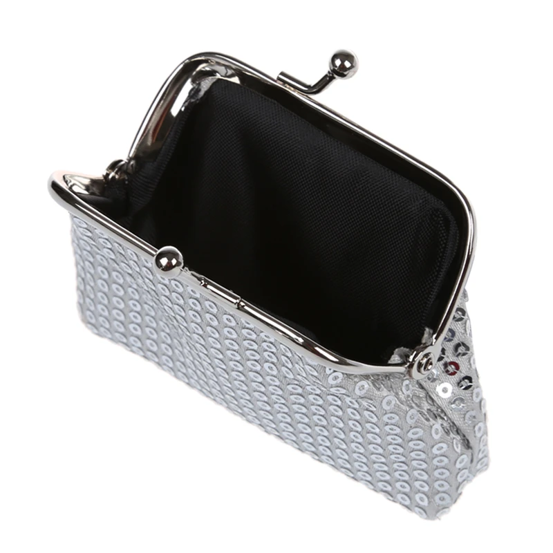 Women\'s Sequins Coin Purse Buckle Mini Wallet(silver)