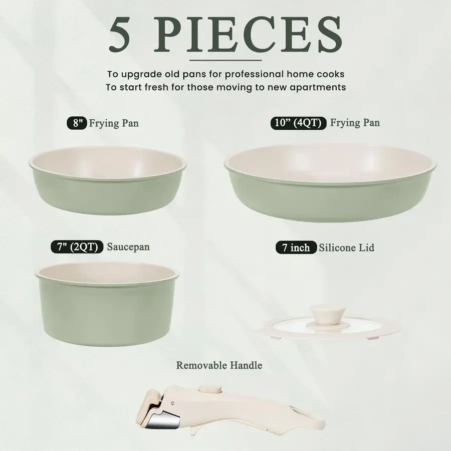 Ensemble de casseroles et poêles antiadhésives, batterie de cuisine en céramique, poignée amovible, batterie de cuisine à Induction avec poignée amovible, santé