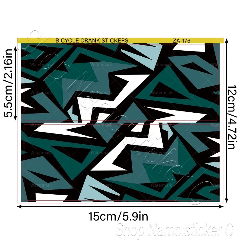 2Pcs/Set Cyan Geometric Arrow Pattern Bicycle Crank Arm Stickers Waterproof Vinyl Protective Decals
