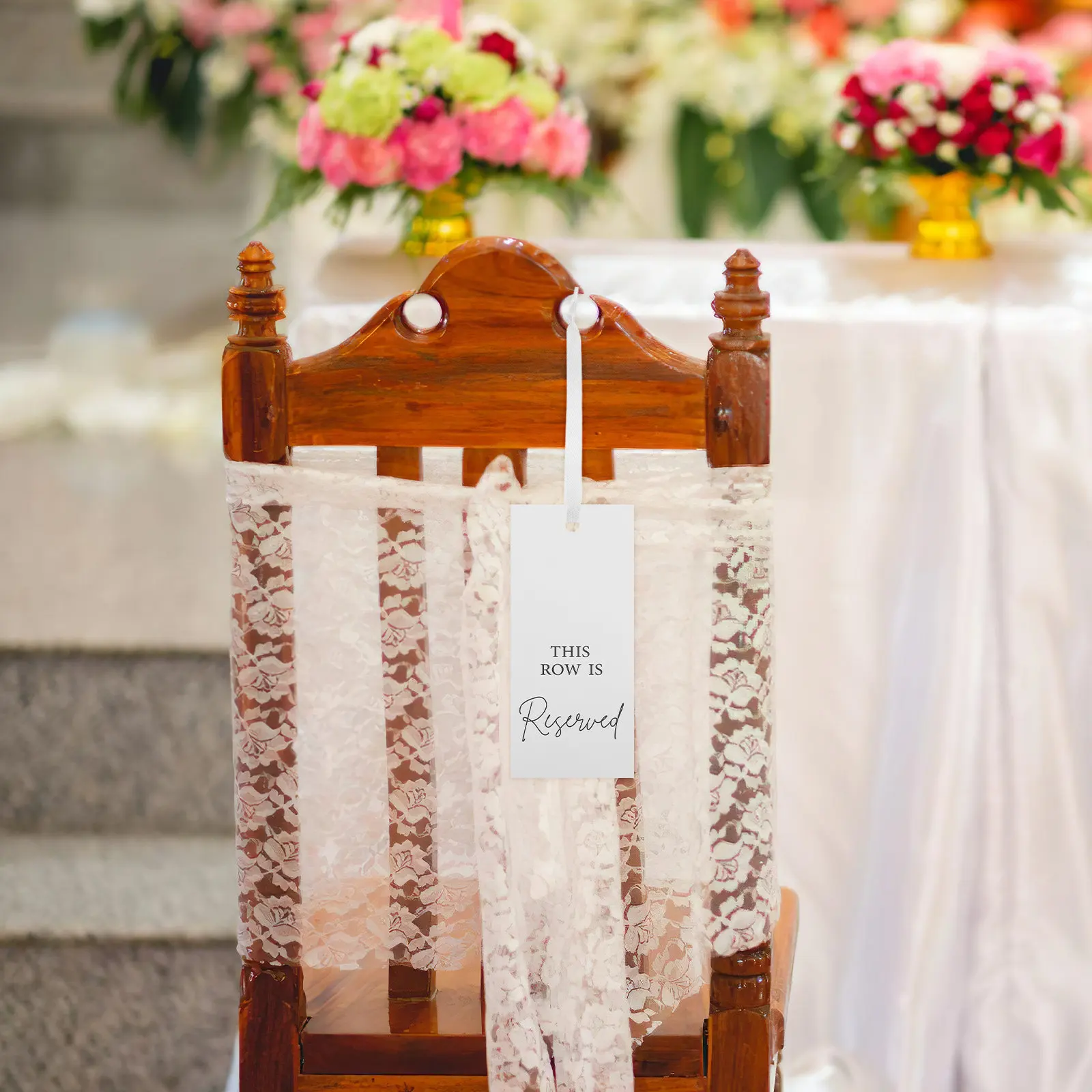24Sets This Row Is Reserved Signs Textured Paper Vintage Style Hanging Chair Decor with Ribbon for Weddings Church Ceremonies view 4