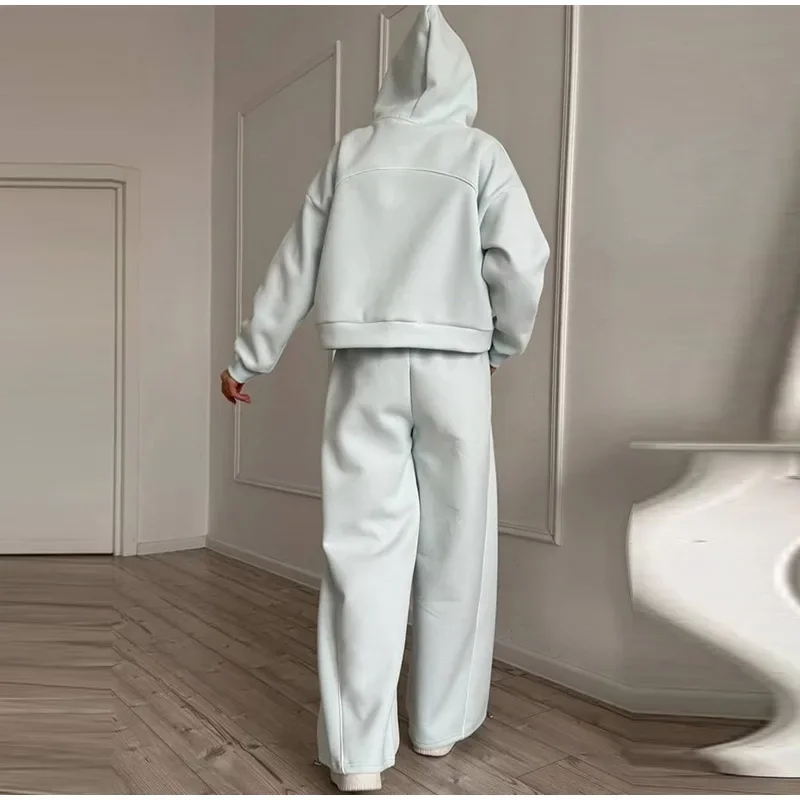 Damen-Hosen 2-teiliges Set: Kapuzenjacke mit langen Ärmeln und Reißverschluss, elastische Taille, weit geschnittene Hose, schicke Damen-Sportbekleidung, neues Herbst-Outfit. – Detail 21