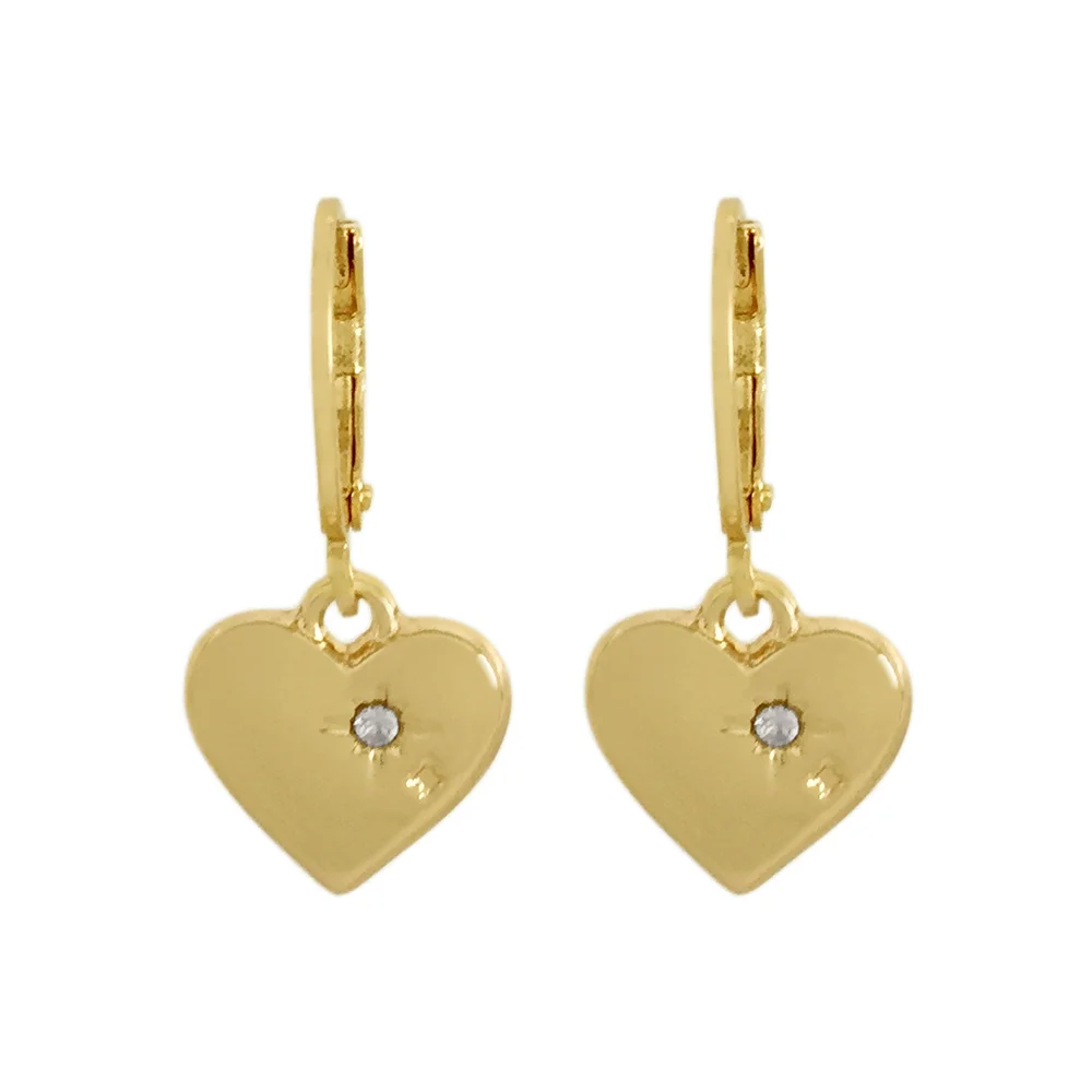 Lovely Cute Gold Color Plating Clear Stone Decorated Heart Charm Hoop Earrings For Women Girl Sweet Dainty Jewelry Accessory